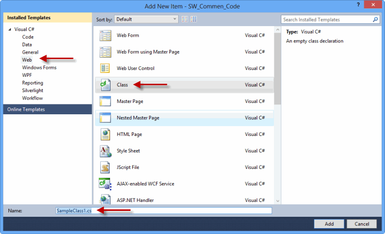 آموزش اضافه کردن یک کلاس جدید به سایت ASP.Net