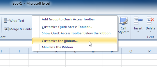 سفارشی کردن Ribbon در Excel 2010