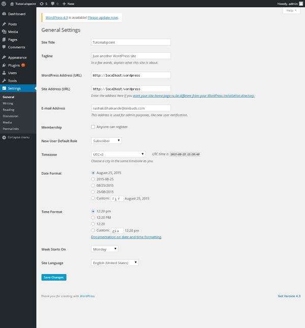 آموزش تنظیمات عمومی پنل ادمین وردپرس WordPress