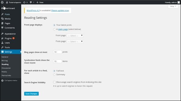 آموزش تنظیمات نوشتن (Reading) وردپرس WordPress