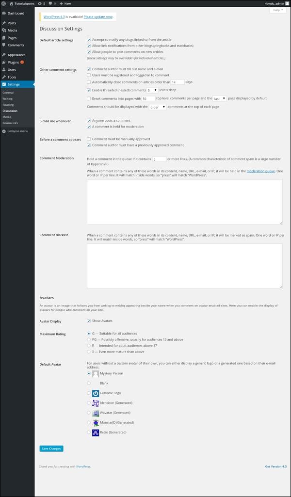 آموزش تنظیمات بخش گفتگو پنل ادمین وردپرس WordPress